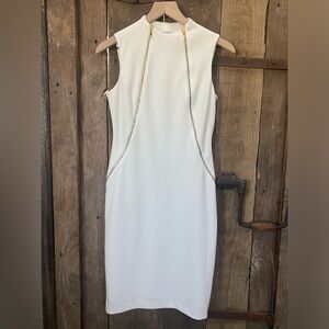 Calvin Klein White Dress W/ Accent Gold Zippers Size 2